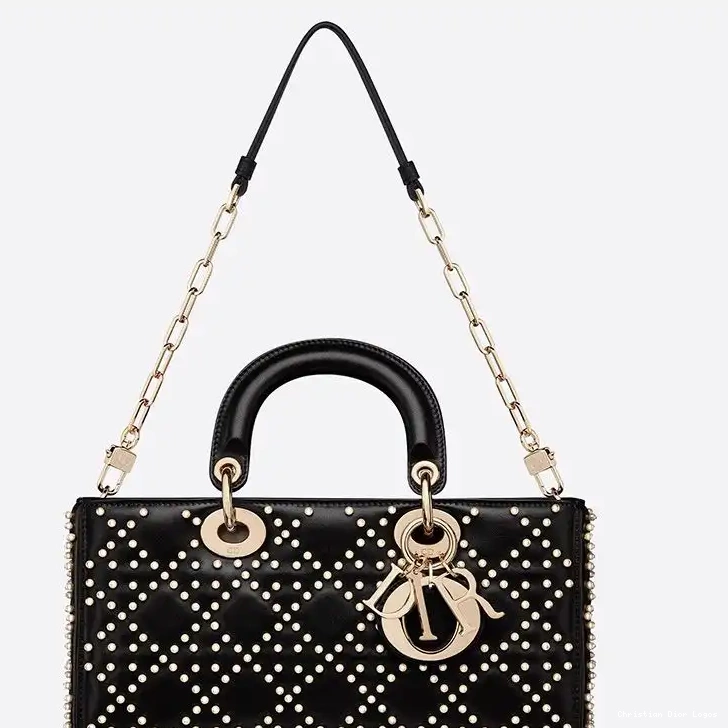 Cheap Lady Motif Cannage Bag Black Medium Beads D-Joy with Lambskin 0425 Luxury